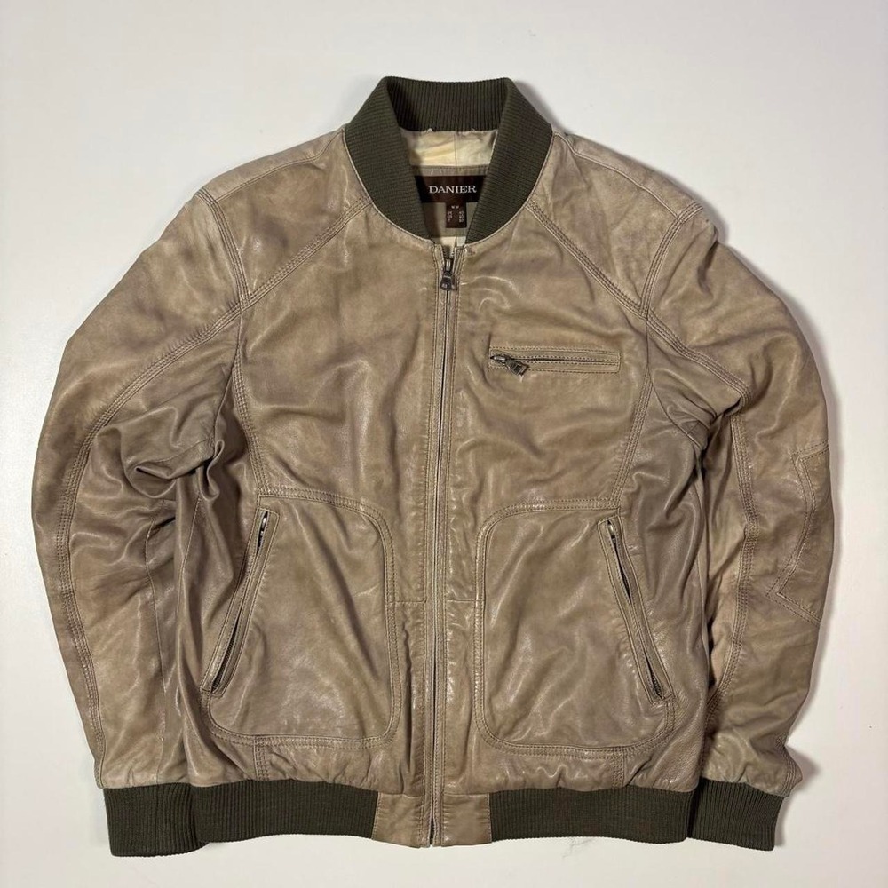 Danier Taupe Leather Bomber Jacket - Size M